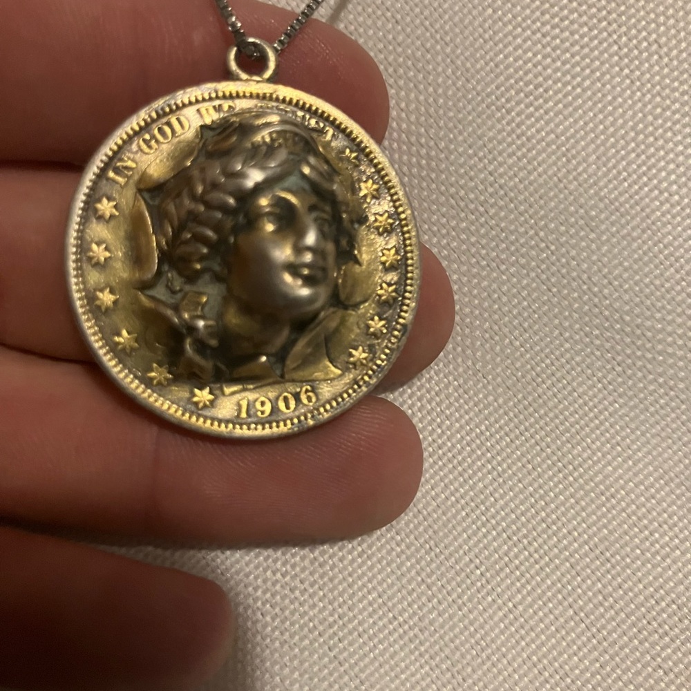 Antique 1906 Punched Half Dollar Locket on Sterling Silver Chain - Picture 2 of 6